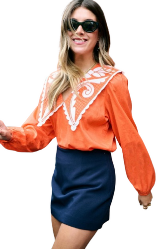 Emma Deep V Quilted Collar Blouse