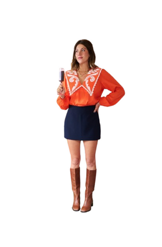 Emma Deep V Quilted Collar Blouse