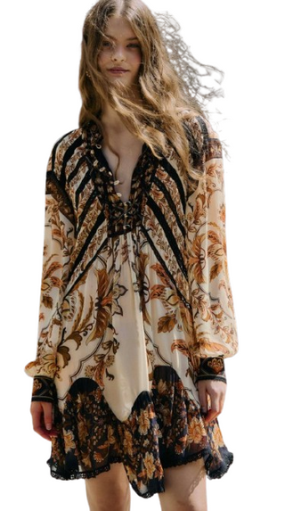 Majestic Garden Sand Lace Long Sleeve Mini Dress