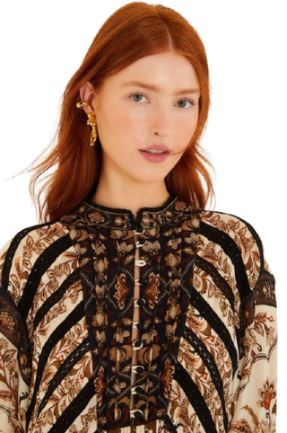 Majestic Garden Sand Lace Long Sleeve Mini Dress