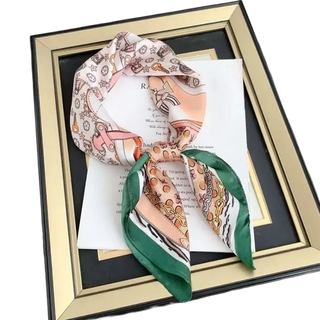 Key & Flower Pattern Silky Bandana Square Neck Scarf