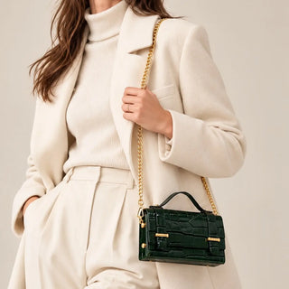 Glossy Croc-Embossed Leather Chain Shoulder Bag