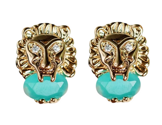 Turquoise and Gold Lion Studs