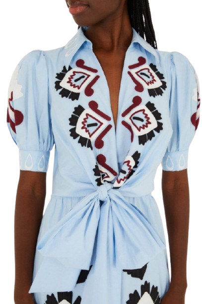 artisanal blue maxi dress Farm Rio Artisanal Embroidered Lace Dress