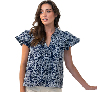 Eyelet Flutter Sleeve Top