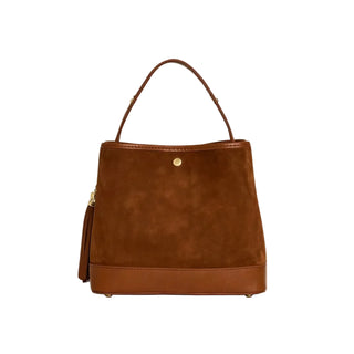 Large Suede Bucket Bag with Genuine Leather Details