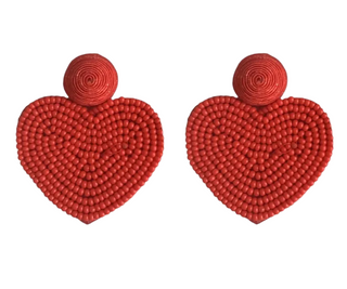 Red Valentines Day Holiday Beaded Heart Statement Earrings