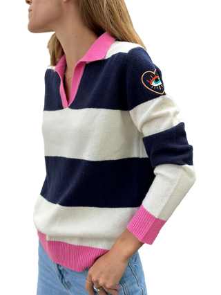 Navy and Pink Stripe Sweater