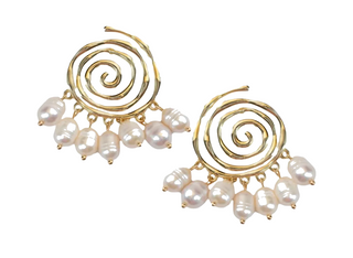 Golden Swirl Genuine Pearl Drop Statement Earrings