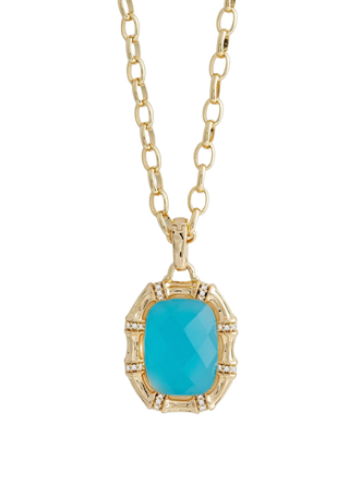 Bamboo w/Stone Pendant Necklace - Turquoise