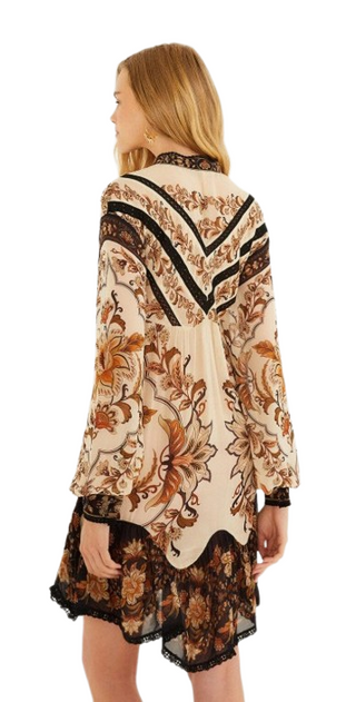 Majestic Garden Sand Lace Long Sleeve Mini Dress