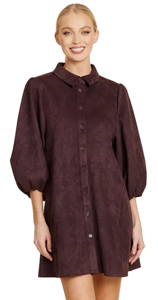 Faux Suede Exaggerated Sleeve Dress - L - Plum