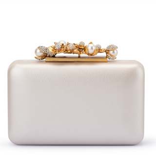 Gabriel Pearl Embellished Clutch-White