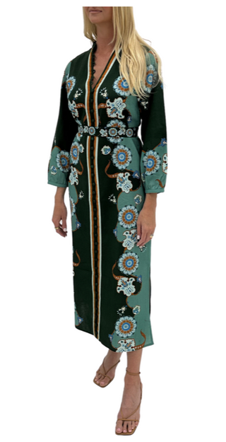 Riley Caftan, Teal Floral