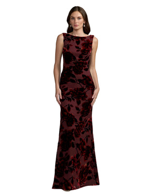 Sleeveless Velvet High Neck Cowl Back Gown