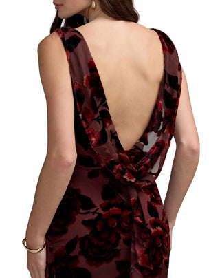Sleeveless Velvet High Neck Cowl Back Gown
