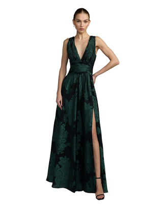 Burnout Chiffon Sleeveless V Neck A Line Gown