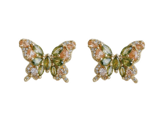 Olive Green Cubic Zirconia Butterfly Earrings