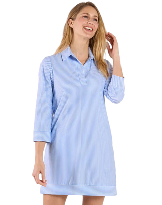 Finley 3/4 Sleeve Dress-Pinstripe Periwinkle