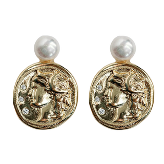 Genuine Pearl and Gold Coin Statement Earrings