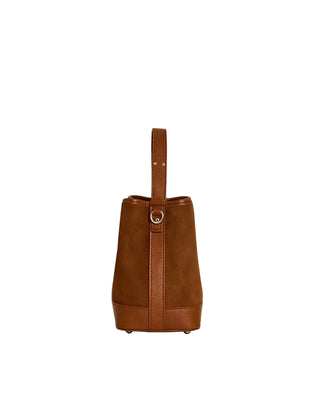 Large Suede Bucket Bag with Genuine Leather Details