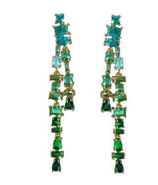 Turquoise and Green Ombre Crystal Layered Duster Earrings