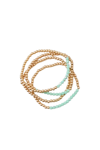 Small Worn Gold Tone and Glass Beads Bracelet Stack of 4 Bracelets