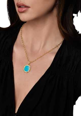 Bamboo w/Stone Pendant Necklace - Turquoise