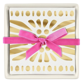 Ceramic Napkin Tray + Napkins - Moroccan Border