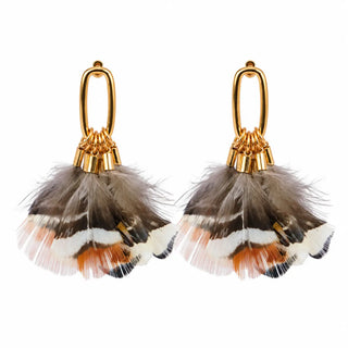 Foxfire Fall Feather Tassel Statement Earrings