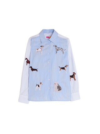 Blue Shirt with Dog Embroidery