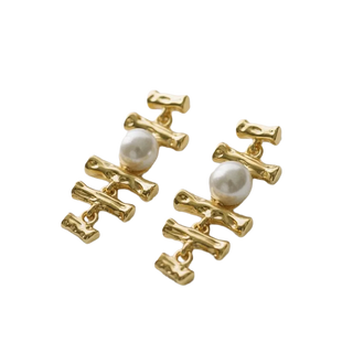 Vintage Inspired Pearl Geometric Stud Earrings