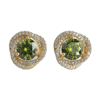 Olive Green Zircon Geometric Stud Earrings
