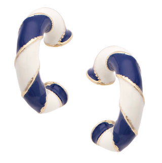 Sandy Striped Enamel Hoop Earrings-Navy