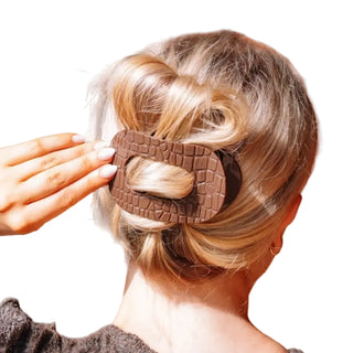 Brown Crocodile Large Flat Round Hair Clip