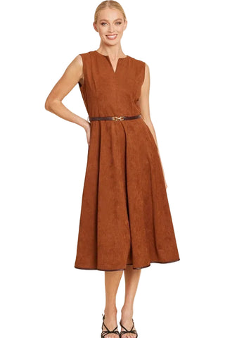 Faux Suede Belted Midi Dress