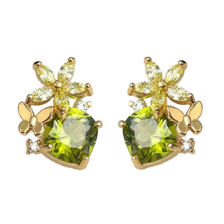 Olive Green Cubic Zirconia Butterfly Stud Earrings