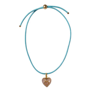 Heart Leather Cord Necklace - Powder Blue