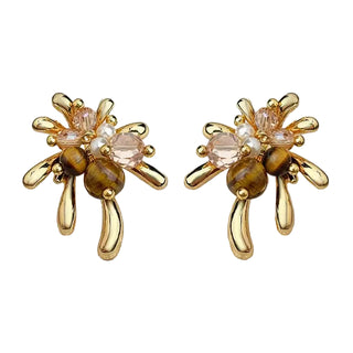 Tiger's Eye and Pearl Firework Burst Earrings