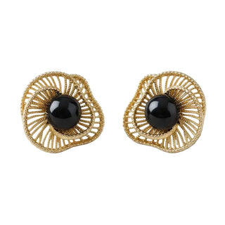 Vintage Filigree Floral Tiger's Eye Stud Earrings