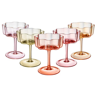 Flower Wave Coupe Cocktail Glasses | Set of 5 Bright Colors