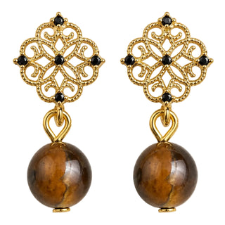 Tiger's Eye and Zirconia Geometric Tassel Earrings