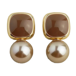 Vintage Inspired Square Enamel and Pearl Stud Earrings