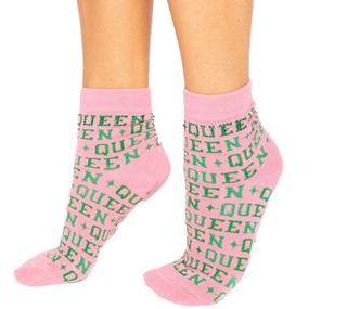 Pink & Green Rhinestone Queen Socks