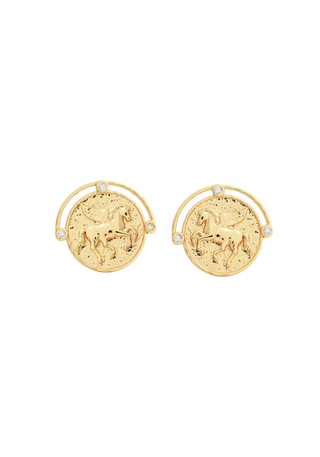 Pegasus Gold Coin Stud Earrings