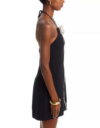 Black And White Flower Sleeveless Mini Dress