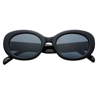 Black sunglasses with dark lenses on a white background