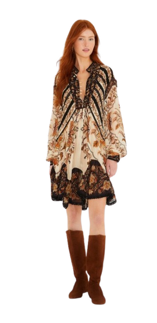 Majestic Garden Sand Lace Long Sleeve Mini Dress