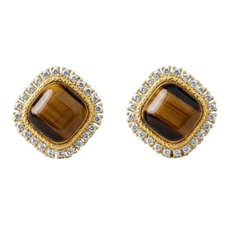 Retro Square Tiger's Eye Stud Earrings
