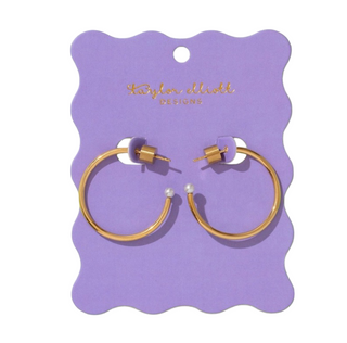 Hoop Earrings - Medium - Gold-Plated w/ Pearl Tips - Alexis